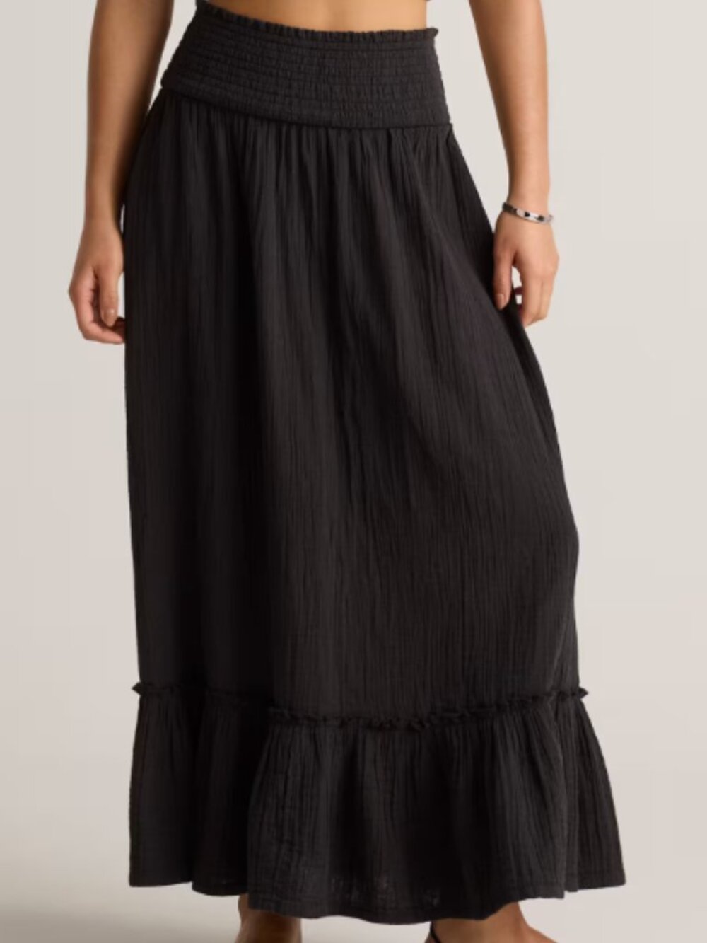 Quince 100% Organic Cotton Gauze Smocked Maxi Skirt Black - Medium
